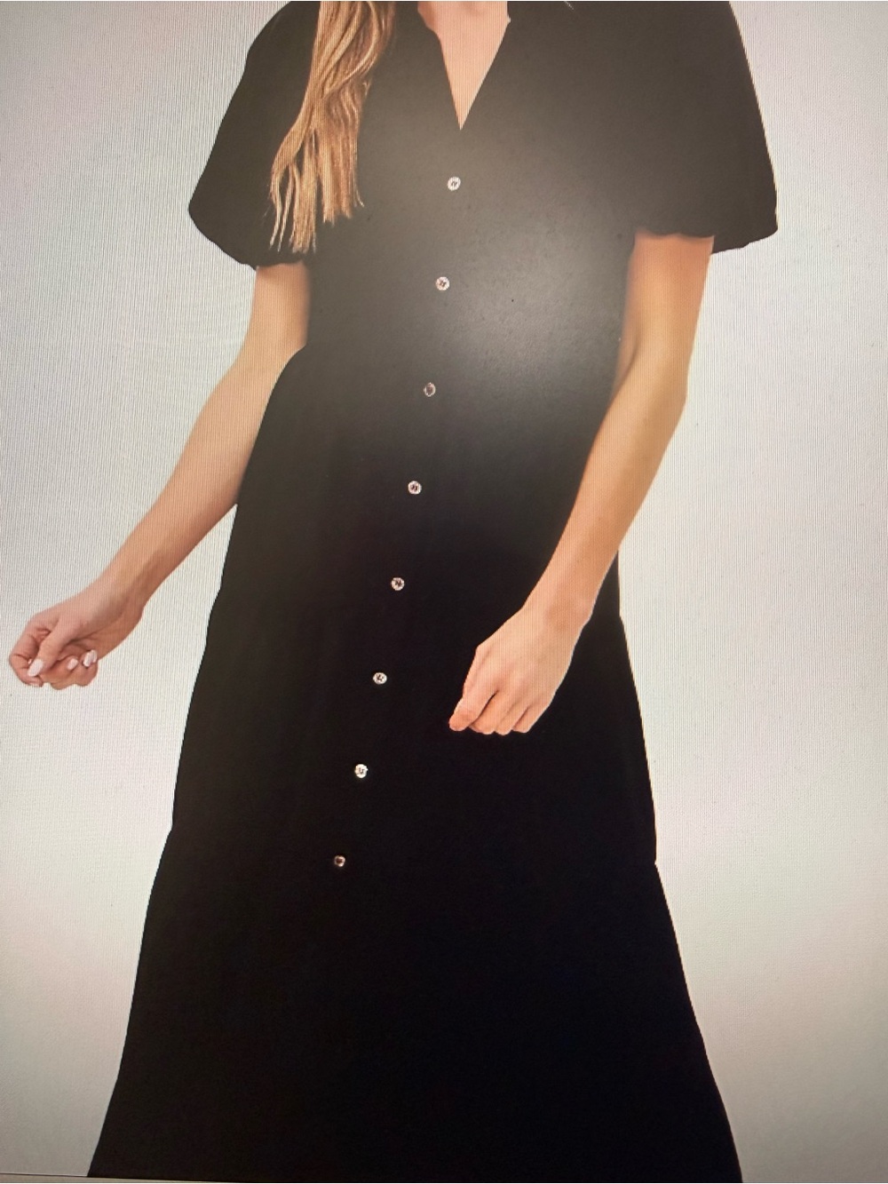 CeCe Black Button-Front Puff Sleeve Maxi Dress